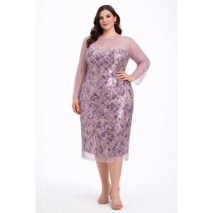 Eloquii 2010s Lavender Purple Sequin Mesh Overlay Cocktail Dress NWT Size 16